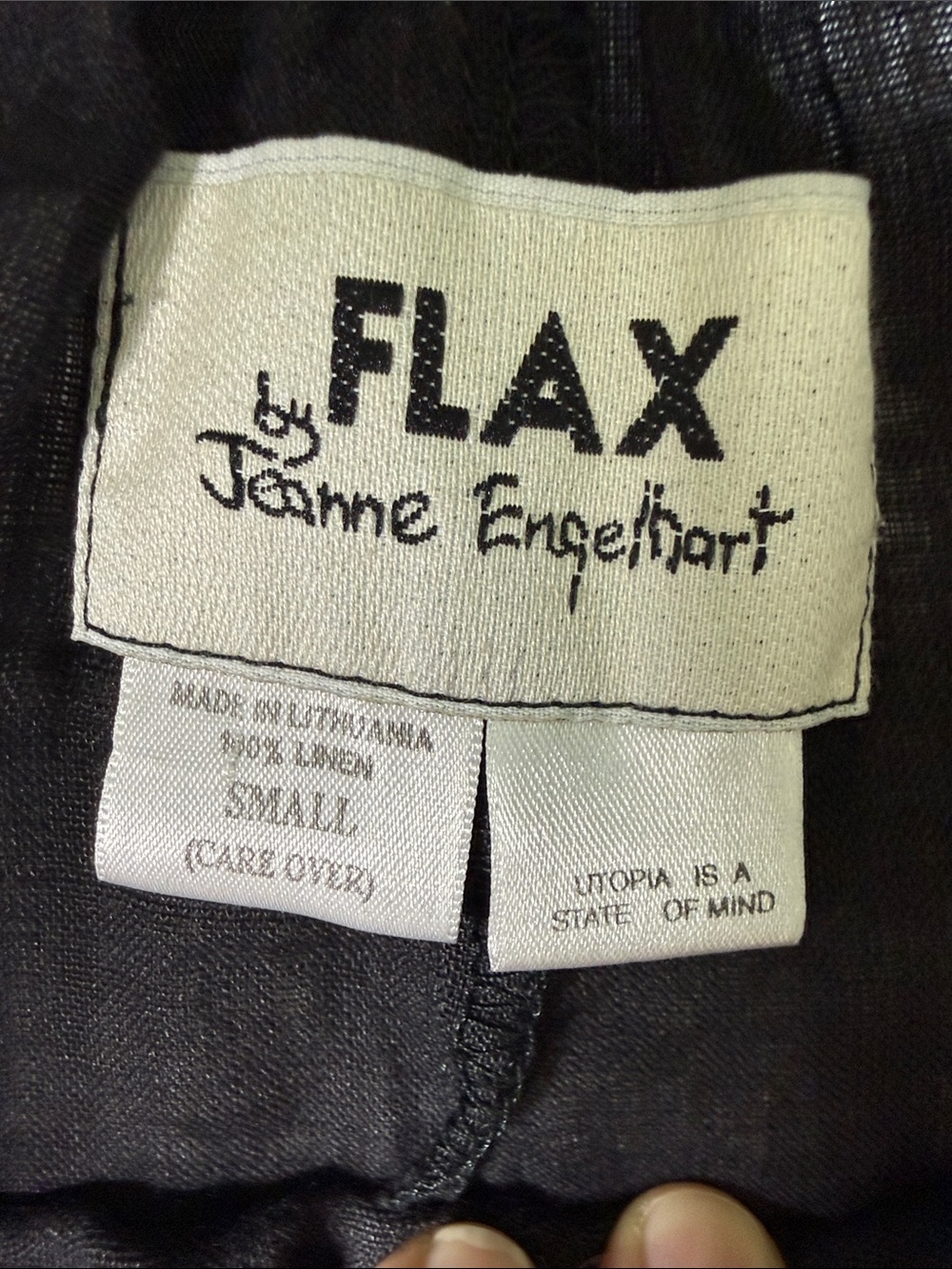 FLAX by Jeanne Engelhart black linen elastic waist cropped pants size small - Picture 6 of 8